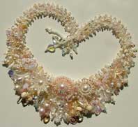Lynn Davy Beading, Wedding Garden collar. A luscious pale pink and pearl version of the Rose Garden collar, Lynn’s signature piece, which will be published as a project in Bead magazine in December 2007.
